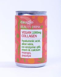 Eauglo- Mango & Papaya Vegan Collagen Beauty Drink, Anti-Ageing & Radiant Skin, Hyaluronic Acid, Coenzyme Q10, MSM, Calcium, Natural Flavours & Sugar Free, Gluten & Caffeine Free 150ml Can