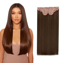 Lullabellz Super Thick Straight Clip In Hair Extensions 5-Piece, 22-Inch Length, Chestnut