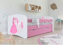 KOCOT KIDS Lit babydreams 2 Rose Princesse et Cheval : TIROIR, Matelas ET Barriere DE SECURITE Inclus 180/80 Jour, Bois d'ingénierie, 1 Personne