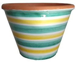 Ceramiche Angela Rinaldi – Vaso in Ceramica di Vietri dipinto a mano Maiolica Design Fioriera Terracotta Coccio Cachepot (Diametro cm 15 altezza cm 9 kg 0,50, verde e giallo)