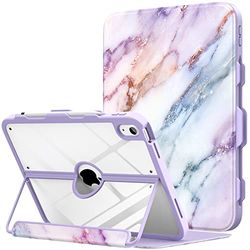 MoKo for iPad 11-inch (A16) 11th Generation Case 2025/ iPad 10th Generation Case with Pencil Holder 2022 10.9 inch, Built-in Screen Protector Clear Back, Multi Angle Viewing Stand,Purple Marble
