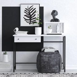 Modern Study Desk with Bookshelf, White & Black, 100 cm x 74 cm x 45 cm | 100% Melamine Coated Particle Board 18 mm Thick | Diseño Elegante y Funcional