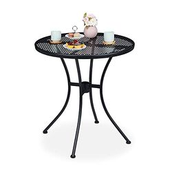 Relaxdays Table Ronde de Jardin, Trou pour Parasol, Aspect Grille, résistant aux intempéries, Acier, HxD 72x70 cm, Noir, 1 unité