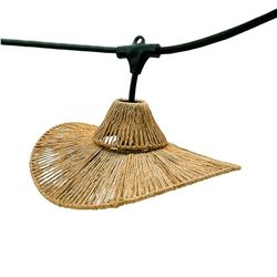 WAVY LIGHT - Ghirlanda di luci collegabili per esterni con paralume in corda naturale, stile bohémien, 7 lampadine a filamento a portalampada E27 LED bianco caldo