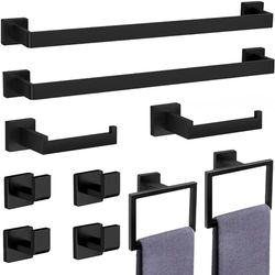 Juego de 10 Accesorios de baño Negro Mate, Juego de Accesorios de baño de Acero Inoxidable, toalleros para baño montado en la Pared de 23.6 Pulgadas.