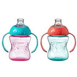 Nuby Grip N Sip – Tasse d’apprentissage avec poignée | Bec souple antifuites | 240ml | Rose et Orange | + 4 mois | 2 Pack