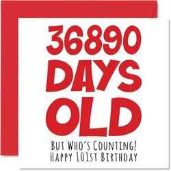 Stuff4 Tarjeta de cumpleaños número 101 para hombres y mujeres, para él y ella, 36890 días de edad, divertida tarjeta de cumpleaños para adultos, 145 mm x 145 mm, tarjetas de felicitación de broma