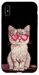 Pink Heart Shaped Sunglasses with Funny Cat Outfit Case for iPhone XS Max