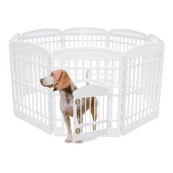 Iris Ohyama, Playpen, Cage, Enclosure, Dog Kennel, Indoor and Outdoor, Cat House with 8 Panels and Lockable Door, L159.1 x W159.1 x H87.5 cm, CI-908, Beige