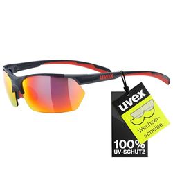 uvex Sportstyle 114, óculos exteriores unissexo, de espelho, incl. Lentes intercambiáveis com filtros de categoria 0, 1 e 3, cinzento vermelho/vermelho, one size