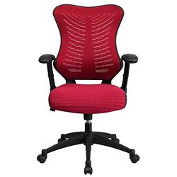 Flash Furniture Cadeira de escritório executiva giratória ergonómica, giratória, com encosto alto, encosto alto, malha bordô, com braços ajustáveis