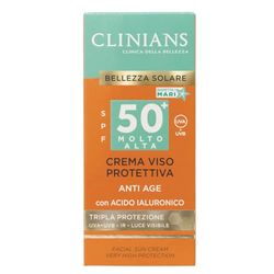 Clinians Solare Crema Viso Protettiva Anti Age Antipollution, SPF 50+ Molto Alta, 50 ml