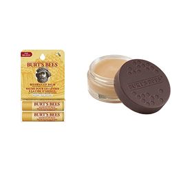 Burt's Bees Pack Dos Por Uno De Bálsamos Labiales Hidratantes De Origen 100 % Natural Cera De Abejas, 2 Tubos En Caja De Blíster, 2 x 4.25 g + Tratamiento labial intensivo nocturno 100 % natural