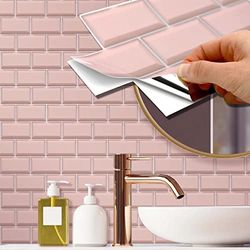 WALPLUS WT1708X5 Lot de 60 autocollants muraux pour carrelage de cuisine et salle de bain Rose pâle 28,5 x 14 cm