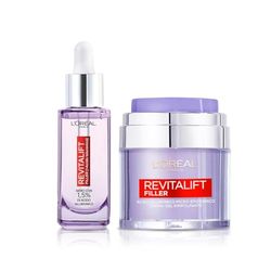 L'Oréal Paris Routine Rimpolpante e Anti-rughe, Con Siero Viso e Crema-Gel, Pelle Idratata più a Lungo, Rughe Ridotte, Con Acido Ialuronico, Revitalift Filler