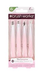 Brushworks HD 4 Piece Combination Tweezer Set Lot de pinces à épiler combinées White