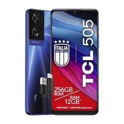 TCL 505 Smartphone 4G Display 6.75 HD+ 90Hz, 256GB, 12GB RAM, 6+6GB RAM expansion, 50Mp Hybrid Camera, Android 14, Batteria 5010 mAh, Dual Sim, Ocean Blue, Cavo USB Type-C Aggiuntivo