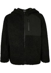 Urban Classics Jongens Jas met capuchon Sherpa Zip, Zwart, 158-164