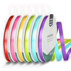 Vaessen Creative Satijnlint 6 mm x 10 m - Dubbelzijdig Stoffen Lint - Cadeaulint op Rol voor Cadeauverpakkingen, Decoraties, Knutselen en DIY - Regenboog kleuren - 6 Stuks
