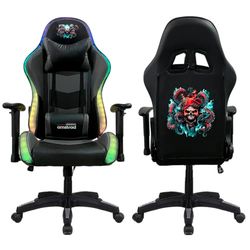 AMSTRAD Chaise Gaming avec LED RGB, Accoudoirs 2D, Dossier Inclinable 165°, Noir et Gris