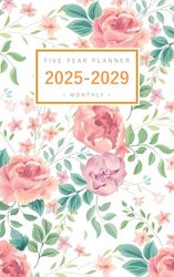 Five Year Planner 2025-2029: 5x8 Monthly Notebook Organizer Small | Vintage Rose Flower Garden Design White