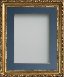 Frame Company Brompton Gold 8x8 inch Frame With Blue Mount for Image 5x5 inch *Choice of sizes* Fitted with Real Glass
