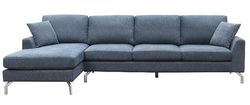 DRW Sofa Chaise Longue 3+1 Izquierda Azul con Cojines y Patas metalicas 91X45X89 cm