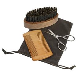Set da barba con pettine, spazzola per barba, forbici in sacchetto