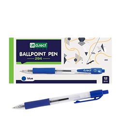 D.RECT 294 - Penna a sfera con impugnatura ergonomica in gomma per ufficio e casa, spessore tratto 0,7 mm, 12 pezzi, colore: Blu