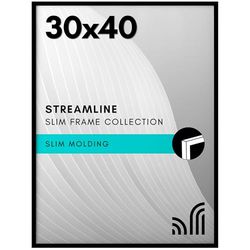 Americanflat 30x40 Picture Frame with Polished Plexiglass - Streamline Collection - Thin Border Picture Frame for Wall Display - Hanging Hardware Included - Black
