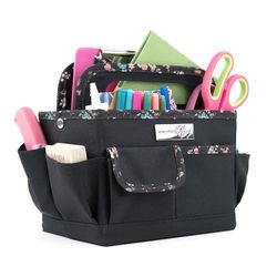 Everything Mary Boîte à loisirs créatifs, noir et floral – Rangement d'art pour fournitures et travaux manuels – Organiseur fourre-tout pour l'école, la salle de classe, le bureau et la maison –