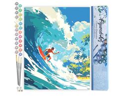 Figured'Art Peinture par Numéro Adulte Surf à Hawaï - Activité Manuelle Kit de Loisir Créatif DIY Numéro d'Art Complet - 40x50cm sans châssis en bois