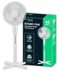 V-TAC Staande ventilator 40 W – krachtige luchtstroom – elegant design – 3 snelheden – in hoogte verstelbaar (max. 120 cm) – 3 rotorbladen – oscillatie en helling verstelbaar – wit