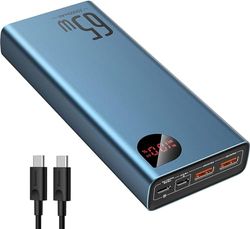 Baseus Externe accu, draagbare oplader USB C 65 W 20.000 mAh, PD 3.0 QC 4.0 batterij met drie uitgangen snel opladen met led-display voor iPhone 12 11 XS Samsung S20 MacBook iPad Pro Nintendo