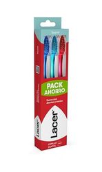LACER - Pack de 3 Cepillos de Dientes Suaves, Ideal para Encías Delicadas, Cerdas Suaves, Filamentos Tynex, Máxima Eficacia, Elimina la Placa Bacteriana y la Higiene Bucal Diaria