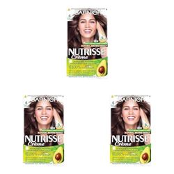 Garnier Nutrisse Permanent Hair Dye, Natural-looking, hair colour result, For All Hair Types, 4 Dark Brown (Pack of 3)