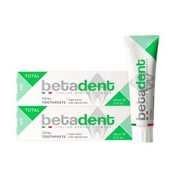 Betadent ZESTAW 2 DENTYFRYKI TOTAL Potrójne działanie przeciw płytce, kamień nazębny, próchnica, zapalenie dziąseł. Z naturalną miętą, oddech fesco. 2x100ml