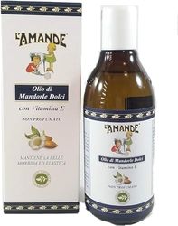 L'AMANDE - 100% Natural Sweet Almond Oil for Body and Face with Vitamin E Unscented Emollient Action Against Blemishes and Skin Redness, Ideal as Massage Oil, 250 ml