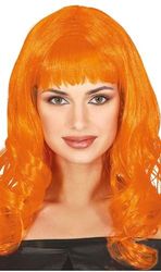 Oranje pruik lange pony