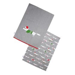 Scion by Dexam Mr Fox Christmas Set of 2 Tea Towels - Grey