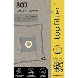 TopFilter - 807 - Pack of 4 Non-Woven Vacuum Cleaner Dust Bags for Samsung and Dirt Devil Vacuum Cleaners (30 x 26 x 0.1 cm)