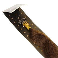 hair2heart 200 x Microring I-Tip Extensions av äkta äder, 50 cm, 1 g trådar, slät – färg 4 brun