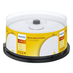 Philips CD-R bedrukbaar (700 MB / 80 minuten, 52x snelheid, 25 stuks Spindel, White Inkjet Printable)