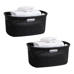 Mind Reader Panier à linge, capacité de 40 litres, 10 kg, poignées découpées, ventilé, lot de 2, noir