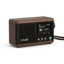Pure Classic Mini Radio Digital Portátil Dab+ y FM con Bluetooth 5.3, Batería de 15 Horas, Pantalla a Color de 2,4", Correa de Transporte, Negro Café/Nogal