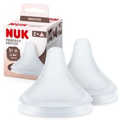 Tetinas de biberón Perfect Match de NUK | +3 meses | Se adapta al paladar del bebé | Ventilación anticólico | Sin BPA | Tetina de silicona mediana para biberones | 2 uds.
