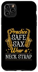 Carcasa para iPhone 11 Pro Max Practica un saxofón seguro con una correa para el cuello