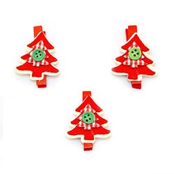SHATCHI SHATCHI-509 3pcs Wooden Peg Mini Tree Shape Clips Colourful Christmas Decorations, Multi
