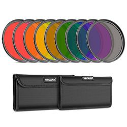 NEEWER Conjunto de filtro de lente colorida de 9 unidades, filtros de lentes de resina de 58 mm com cor vermelha/laranja/azul/amarelo/verde/castanho/rosa/cinzento disponível com 2 sacos, acessório de
