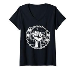 Mujer Mancuernas de gimnasio Entrenamiento Gimnasio Motivación Fitness Cadena de Hierro Cool Camiseta Cuello V